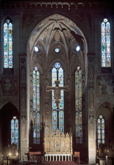 Zicht op de cappella maggiore van de kerk van Santa Croce, met fresco, begin 14e eeuw door Italian School