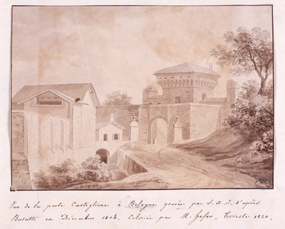 Uitzicht op de poort van Castiglione in Bologna, gegraveerd door S.A.I. naar Busatti, december 1814 door Italian School