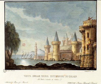Uitzicht op de wallen van Calais in 1347 tijdens de Honderdjarige Oorlog, decor voor de opera 
