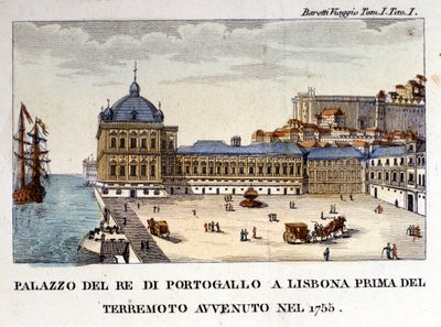 Uitzicht op het koninklijk paleis in Lissabon voor de aardbeving van 1755. door Italian School