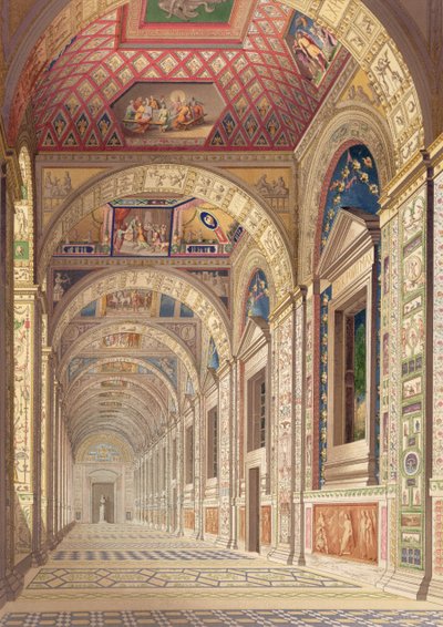 Uitzicht op de tweede verdieping Loggia in het Vaticaan, met decoratie door Raphael, uit Delle Loggie di Rafaele nel Vaticano, gepubliceerd als losse bladzijde in de editie van 1814 door Italian School