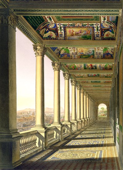 Uitzicht op de derde verdieping Loggia in het Vaticaan, met decoratie door Raphael, uit Delle Loggie di Rafaele nel Vaticano, gepubliceerd als losse bladzijde in de editie van 1814 door Italian School