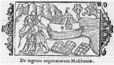 Vikingen die een boot naar Rusland dragen, illustratie uit Historia de Gentibus Septentrionalibus door Olaus Magnus (1490-1558), uitgegeven in Rome, 1555 door Italian School