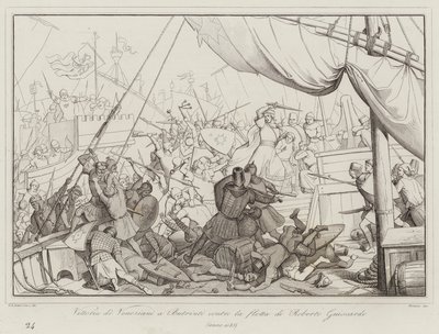 Overwinning van de Venetianen in Butrinto tegen de vloot van Roberto Guiscardo door Italian School