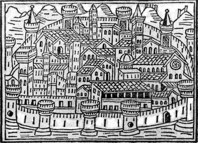 Ommuurde stad uit Supplementum Chronicarum door Giacomo Filippo Foresti, 1506 door Italian School