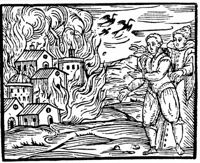 Heksen die een huis in brand steken, Zwaben in 1533, illustratie uit Compendium Maleficarum door Francesco Maria Guazzo, 1608 door Italian School