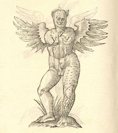 Illustratie van Monstrum cornutum, en alatum aliud uit Aldrovandis Geschiedenis van Monsters, 1642 door Italian School