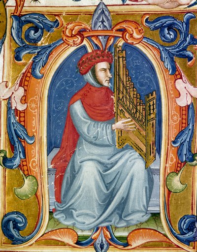 Portret van Francesco Landini die orgel speelt door Italian School