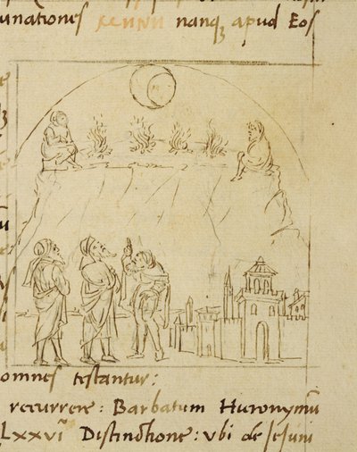 Ms.LAT.446 fol.2v De wijzen bestuderen de beweging van de sterren om de exacte datum van Pasen te bepalen, uit Ortopascha door de Pelgrim Priscian door Italian School Italian School