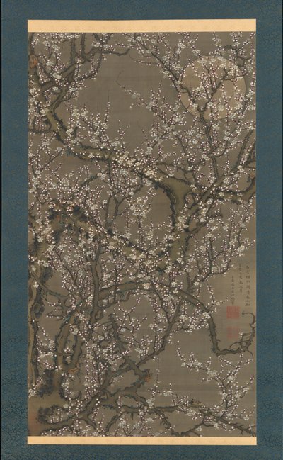 Witte pruimenbloesems en maan, 1755 door Ito Jakuchu