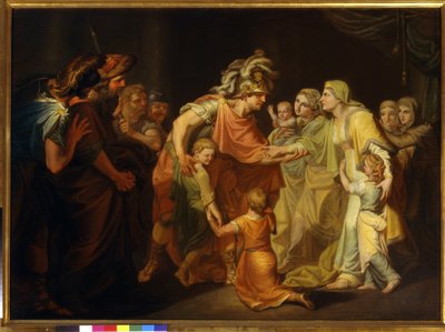 De Russische prins Sviatoslav I (ca. 945-972) herenigt zich met zijn familie in Kiev na de Donaucampagne van 967. door Ivan Akimovich Akimov
