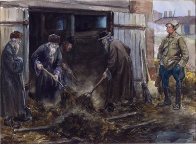 Een groep Russische priesters gedwongen om de kazerne stallen schoon te maken door Ivan Alexeyevich Vladimirov