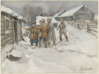 Voor zoek en inbeslagname uit de serie aquarellen Russische revolutie, 1920 door Ivan Alexeyevich Vladimirov