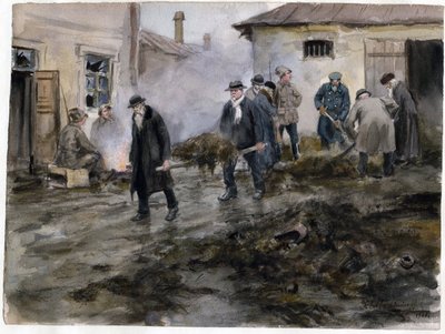 Bourgeoisie die een stal schoonmaakt (uit de serie aquarellen Russische revolutie) door Ivan Alexeyevich Vladimirov
