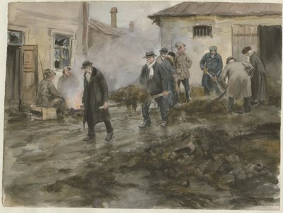 Bourgeoisie die de stallen schoonmaakt uit de serie aquarellen Russische revolutie, 1920 door Ivan Alexeyevich Vladimirov