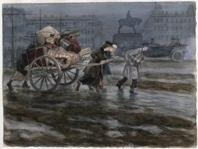 Familie verhuist haar bezittingen op een kar door Ivan Alexeyevich Vladimirov