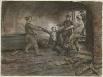 Man wordt vastgehouden en geëxecuteerd uit de serie aquarellen Russische revolutie, 1919 door Ivan Alexeyevich Vladimirov