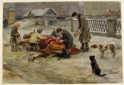 Petrograd in 1918 uit de serie aquarellen Russische revolutie, 1918 door Ivan Alexeyevich Vladimirov