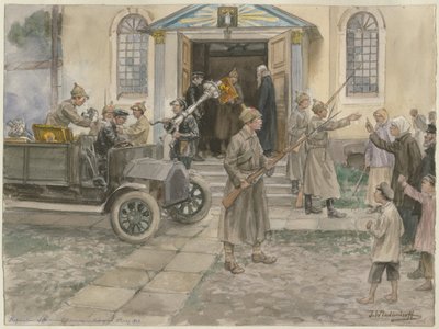 Vordering van de kerkschatten in Petrograd 5 mei 1922 uit de serie aquarellen Rusland door Ivan Alexeyevich Vladimirov