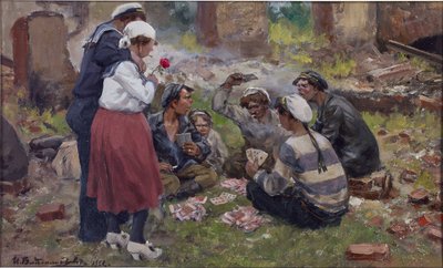 Matrozen die kaarten spelen door Ivan Alexeyevich Vladimirov