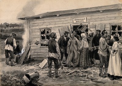 Scène in een cholera barak uit de serie aquarellen Russische revolutie, ca. 1920 door Ivan Alexeyevich Vladimirov