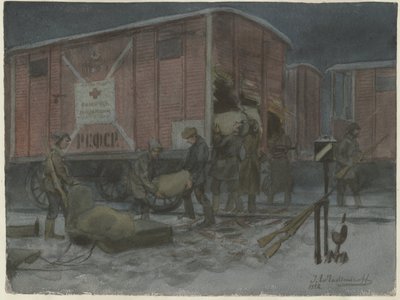 Soldaten plunderen een spoorwegwagon uit de serie aquarellen Russische revolutie, 1922 door Ivan Alexeyevich Vladimirov