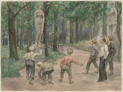 Sportwedstrijd in de Keizerlijke Tuinen: Petrograd, juli 1921 uit de serie aquarellen door Ivan Alexeyevich Vladimirov