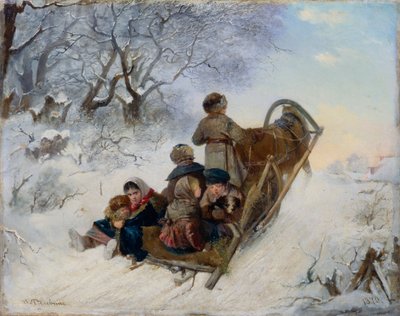 Kinderen op een paardenslee, 1870 door Ivan Andreyevich Pelevin