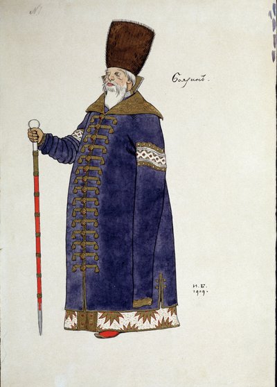 Kostuumontwerp voor de opera De gouden Haan van N. Rimsky-Korsakov door Ivan Yakovlevich Bilibin