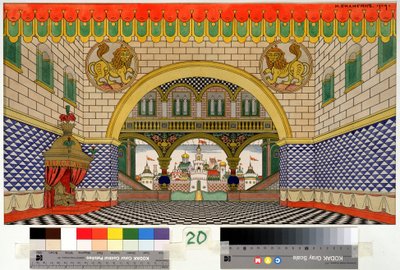 Voorbereidende tekening voor het decor van de opera De Gouden Haan van Nikolai Rimski-Korsakov door Ivan Yakovlevich Bilibin