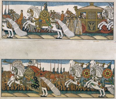 Het leger van tsaar Dadon. Illustratie voor het sprookje 