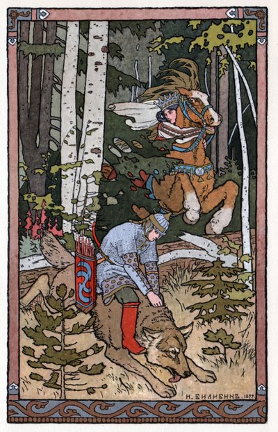 Tsarevitsj Ivan, de vuurvogel en de grijze wolf, c.1899 door Ivan Yakovlevich Bilibin