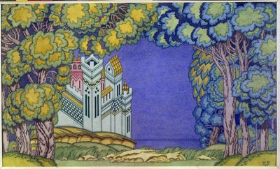 Decor voor de opera "Het verhaal van tsaar Saltan", eiland Buyan door Nicolas Rimski-Korsakov (1844-1908) door Ivan Yakovlevich Bilibin