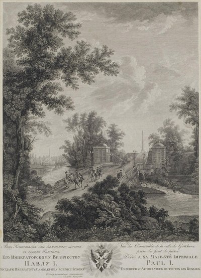 Uitzicht op Connetable Square vanaf de Stenen Brug in Gatchina, 1800 door Ivan Dmitryevich Telegin