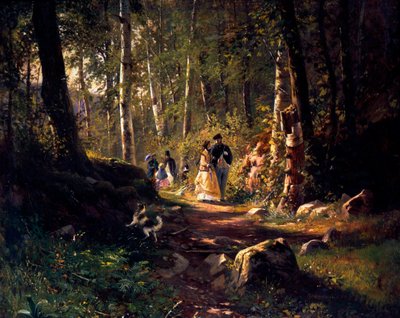 Een Wandeling in een Bos, 1869 door Ivan Ivanovich Shishkin