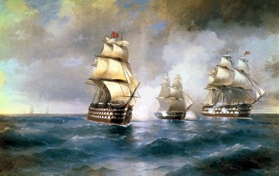 Brik Mercury aangevallen door twee Turkse schepen op 14 mei 1829 door Ivan Konstantinovich Aivazovsky