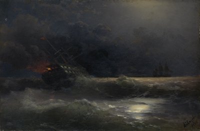 Brandend schip Een episode van de Russisch-Turkse oorlog, 1896 door Ivan Konstantinovich Aivazovsky