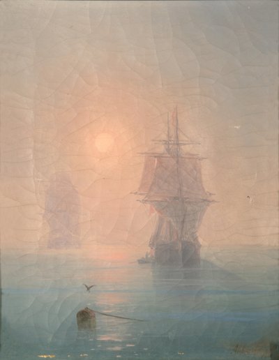 Korvet in de mist, 1886 door Ivan Konstantinovich Aivazovsky