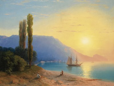 ""Zonsondergang over Jalta in de Krim"" - Schilderij van Ivan Constantinovich Aivazowski (Aivazovsky 1817-1900) 1861 door Ivan Konstantinovich Aivazovsky