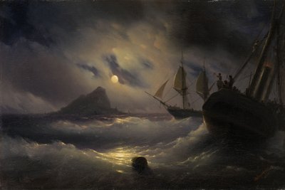 Gibraltar bij nacht, 1844 door Ivan Konstantinovich Aivazovsky