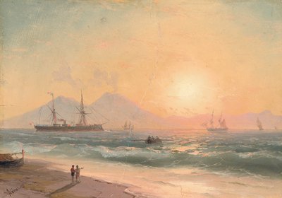 Schepen Bekijken bij Zonsondergang door Ivan Konstantinovich Aivazovsky