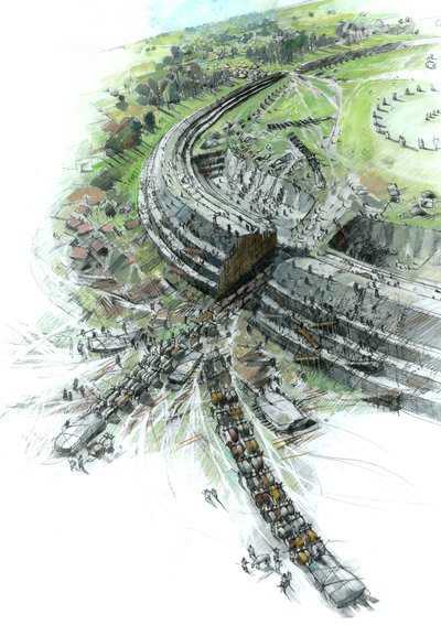 Constructie van Avebury Stone Circle, Wiltshire, 3e millennium v.Chr., ca. 1990-2010 door Ivan Lapper