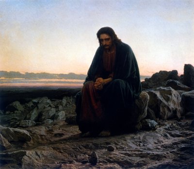 Christus in de woestijn of Christus in de wildernis door Ivan Nikolaevich Kramskoy