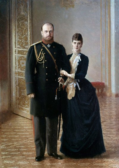 Portret van de Russische tsaar Alexander III (1845-1895) met zijn vrouw Maria Fedorovna door Ivan Nikolaevich Kramskoy