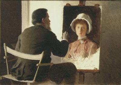 Kramskoy schildert een portret van zijn dochter, 1884 door Ivan Nikolaevich Kramskoy