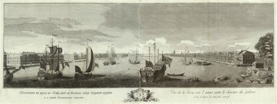 Uitzicht op de Neva-rivier tussen de Galley Yard en het Vasilyevsky-eiland Boek voor het 50-jarig jubileum van Sint-Petersburg, 1753 door Ivan Petrovich Elyakov