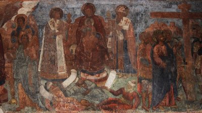 Fresco in de Kathedraal van Onze-Lieve-Vrouw van het Teken, Novgorod, begin 18e eeuw door Ivan Yakovlevich Bakhmatov