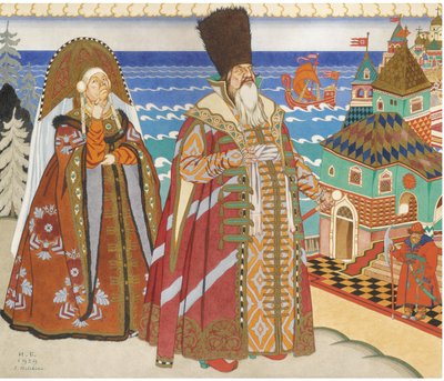 Illustratie voor het sprookje van de Tsaar Saltan door A. Poesjkin door Ivan Yakovlevich Bilibin