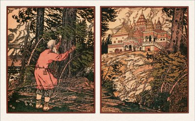 Illustratie bij Het verhaal van de visser en de vis, 1933 door Ivan Yakovlevich Bilibin