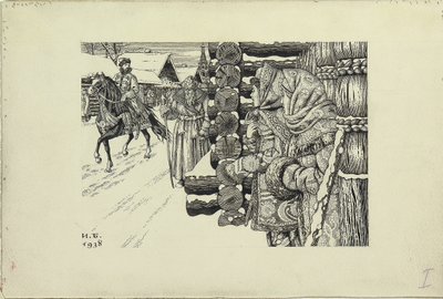 Straat in Moskou in de 16e eeuw door Ivan Yakovlevich Bilibin